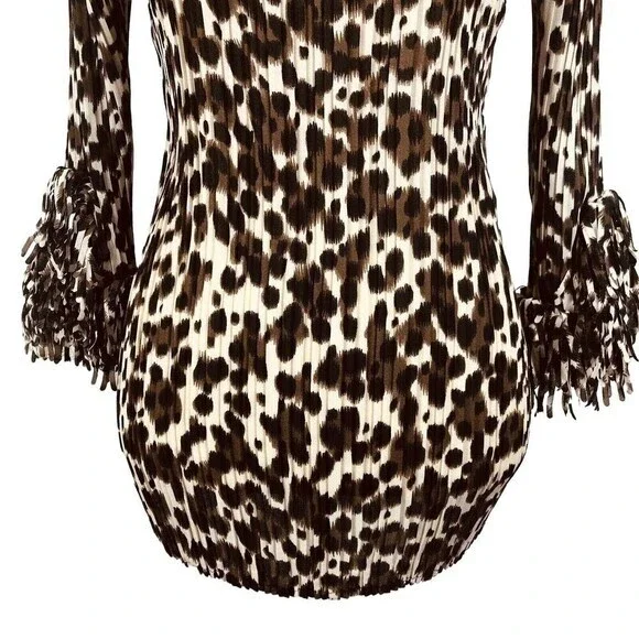 Agora Women's Crinkle Stretch Top with Confetti Fringe Size S 3/4 Sleeve - Picture 4 of 11